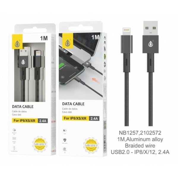 MTK Lightning Cable 1MBraided BLK 2.4A Thor/NB1257