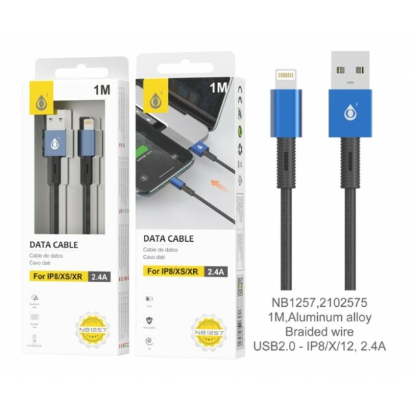 MTKLightning Cable 1MBraided Blue 2.4A Thor/NB1257