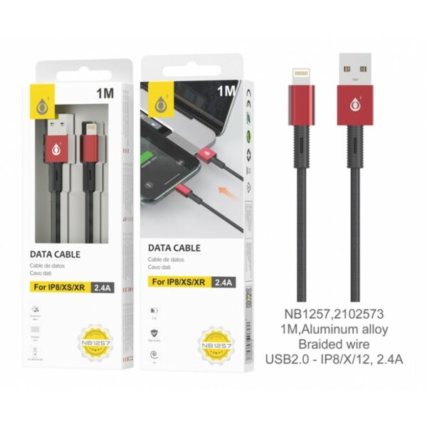 MTK Lightning Cable 1MBraided Red 2.4A Thor/NB1257