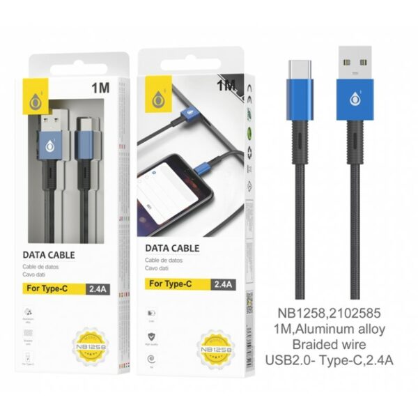 MTK Type C Cable 1M Braided Blue 2.4A Thor/NB1258